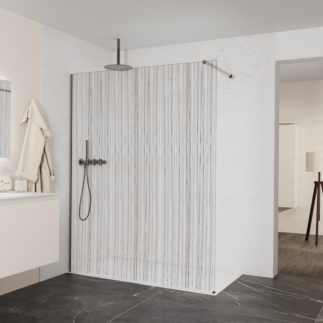 Balmani Modular Walk-In Dusche: 160 x 200 cm, Mikado, inklusive Coating, Profil Brushed GunMetal
