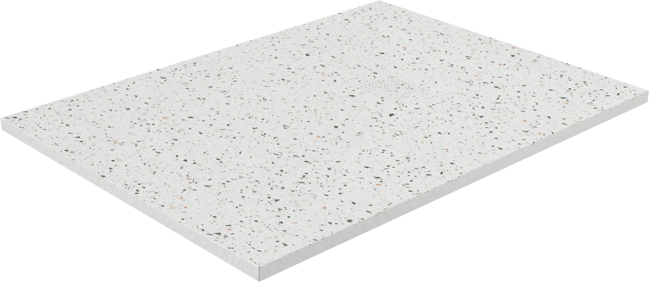 Balmani Impress Duschwanne: 120 x 90 cm, Marmorkomposit, Terrazzo (Weiß/Schwarz) Steinstruktur, matt