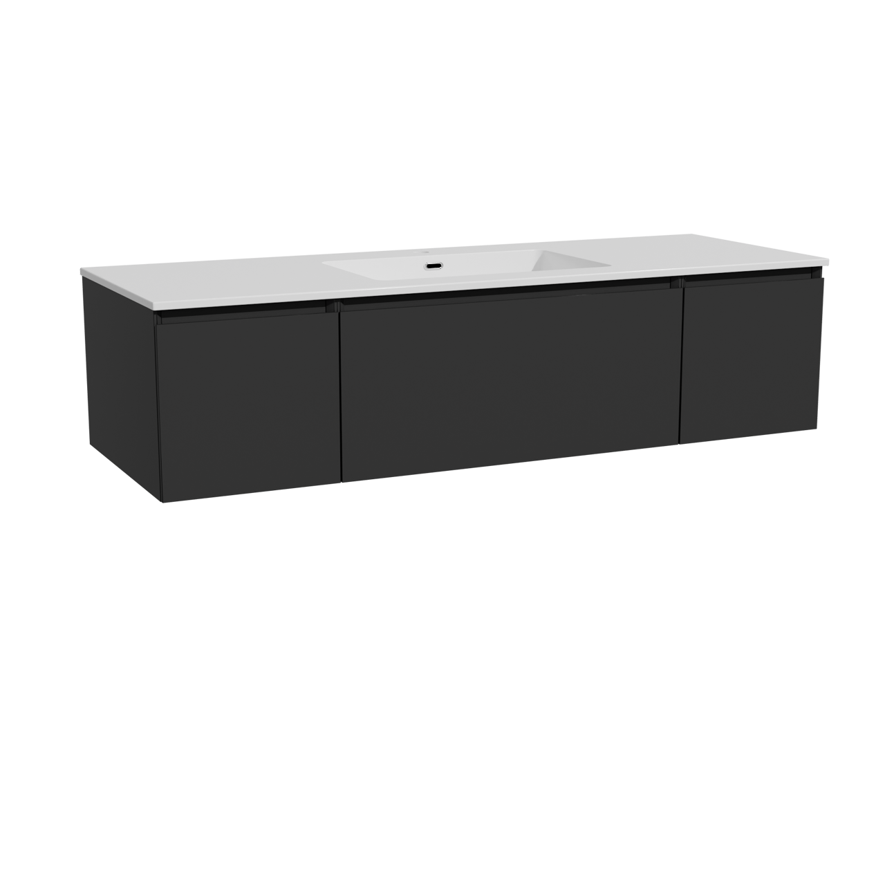 Storke Edge zwevend badkamermeubel 145 x 52 cm mat zwart met Diva enkele wastafel in composietmarmer glanzend wit