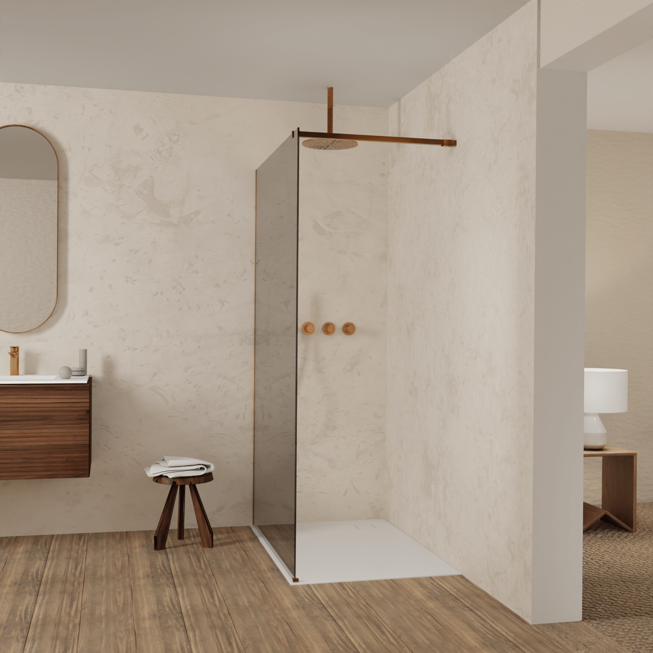 Balmani Modular douche à l'italienne: 120 x 200 cm, Miroir Reflex, avec coating, Profil Brushed Rosegold