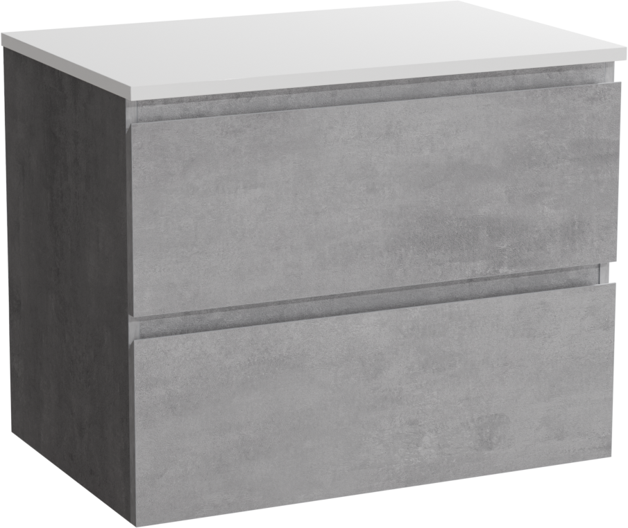 Linie Lado zwevend badkamermeubel 70 x 46 cm beton donkergrijs met Lado enkel tablet in composietmarmer mat wit