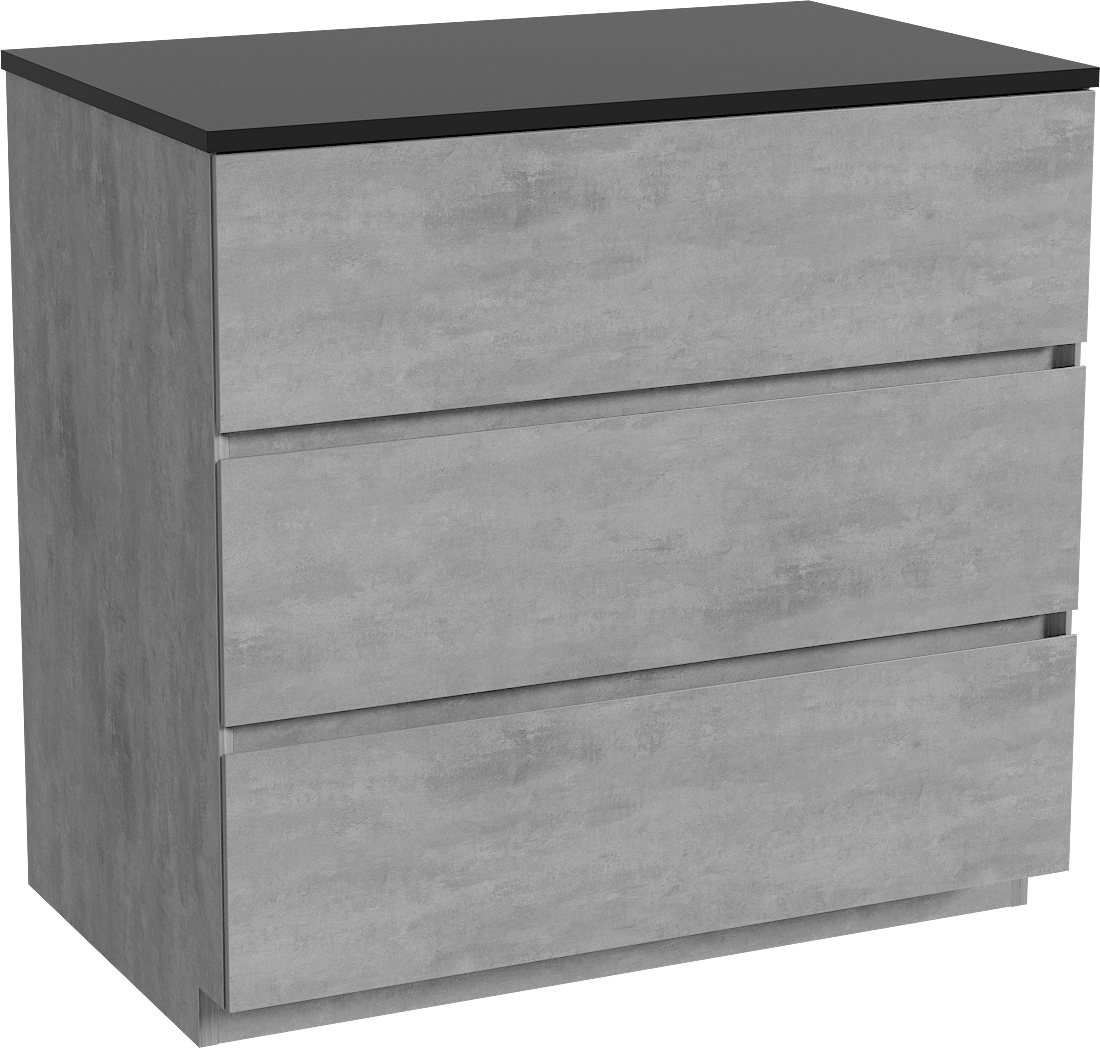 Storke Edge freistehendes Möbelstück Set: 85 x 52 cm, Beton dunkelgrau, mit Panton Einzel Waschtischplatte, Pulverbeschichtetes MDF Schwarz matt