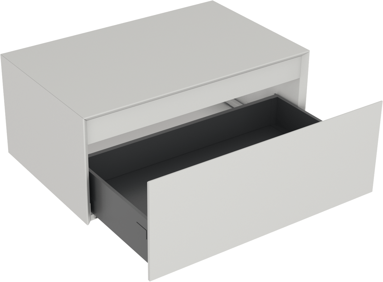 Storke Edge Modulo hängendes Möbelstück Set: 75 x 52 cm, Weiß matt, mit Mata High Einzelwaschtisch im Solid Surface Weiß matt und Soto Badspiegel