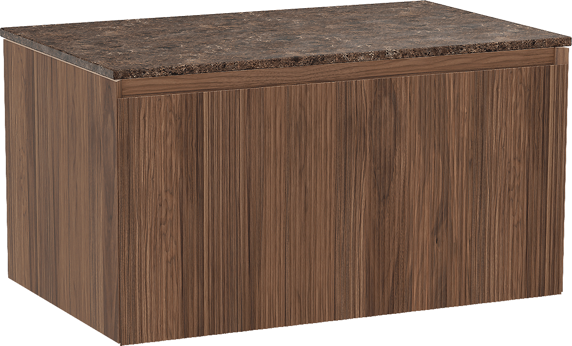 Balmani Fila meuble salle de bains suspendu 90 x 55 cm noyer avec Stretto tablette simple en marbre dark emperador, Nervure droite symétrique verticale