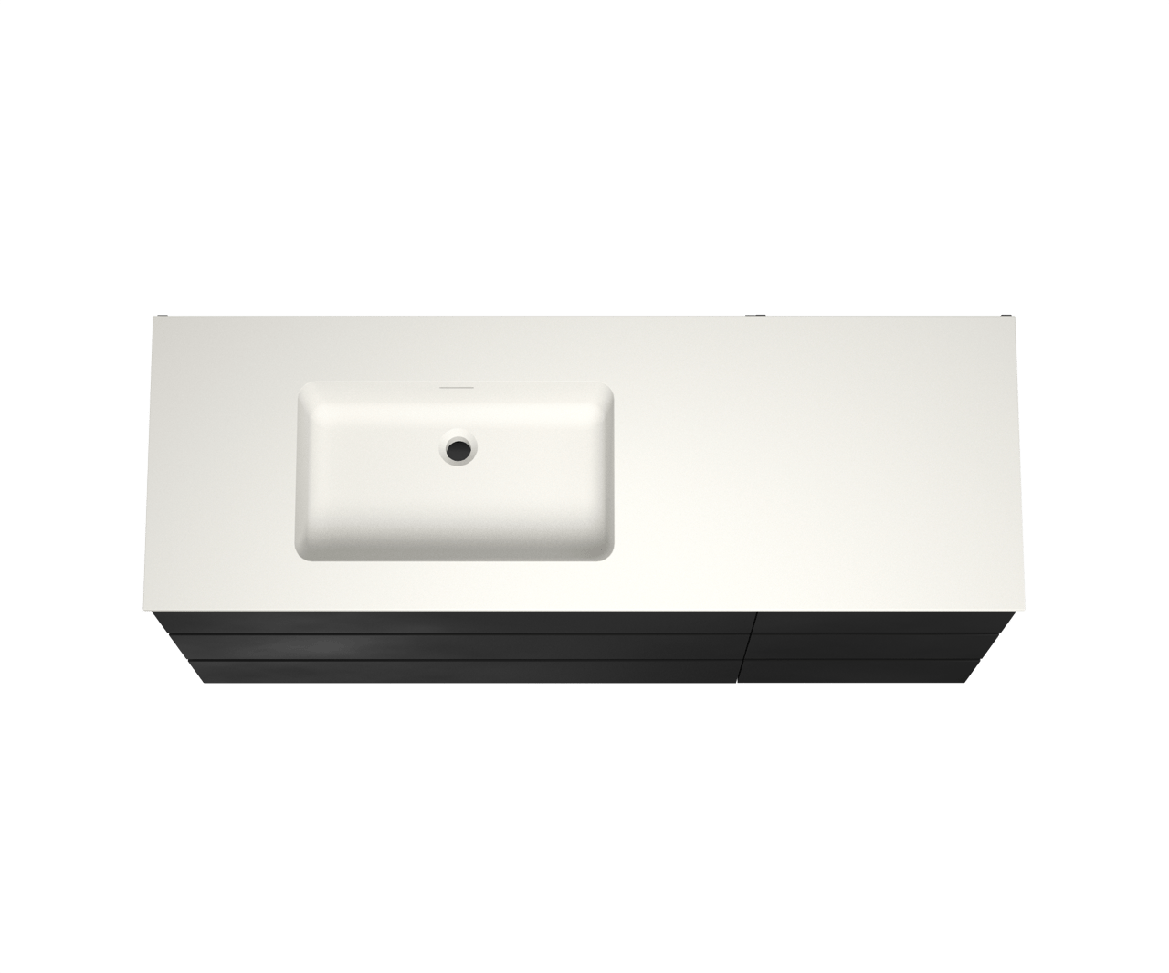 Storke Edge staand badmeubel 150 x 52 cm mat zwart met Mata asymmetrisch linkse wastafel in matte Solid Surface