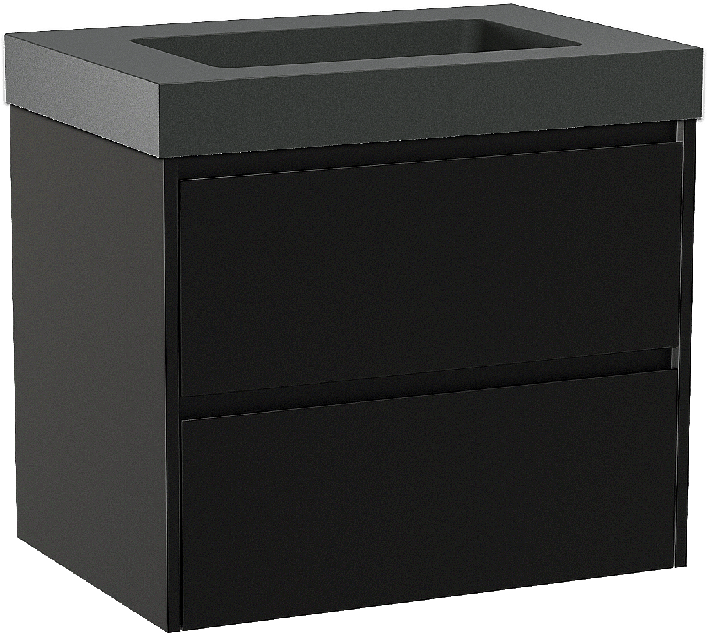 Storke Seda zwevend badmeubel 75 x 52 cm mat zwart met Scuro High enkele wastafel in kwarts mat zwart