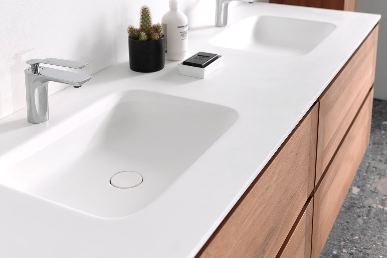 Balmani Tablo Arcato dubbele wastafel matte Solid Surface 180 x 55 cm, exclusief crepine