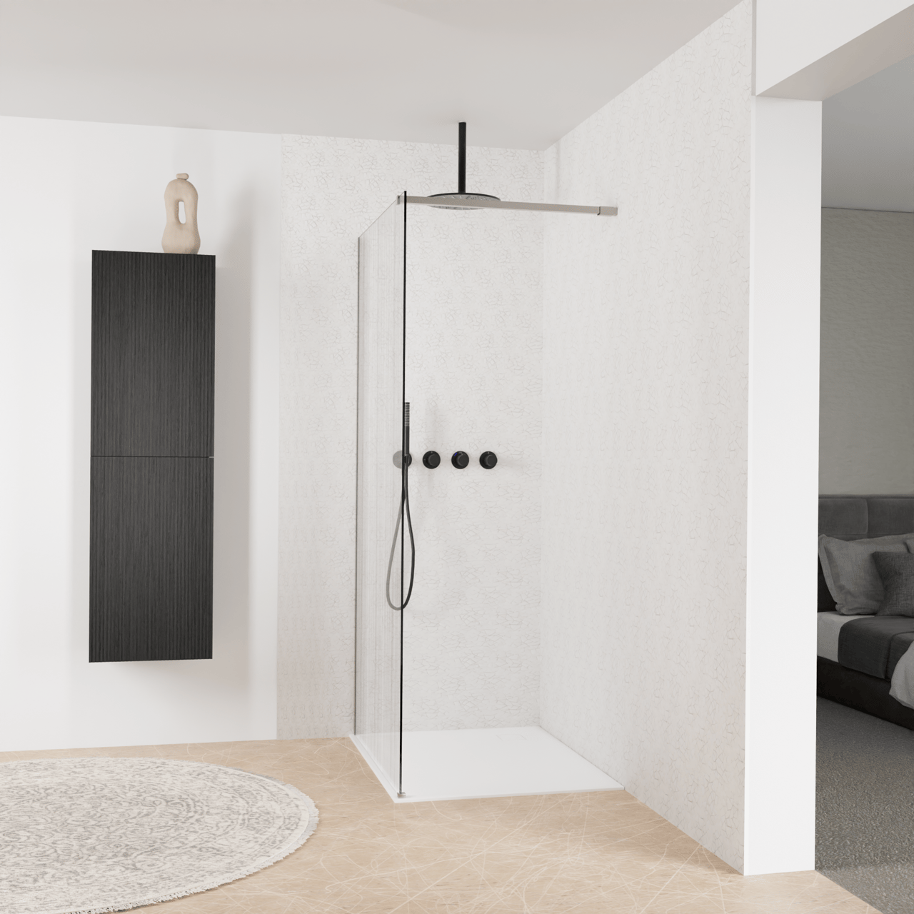 Balmani Modular Walk-In Dusche: 100 x 200 cm, Mikado, Profil Brushed Inox