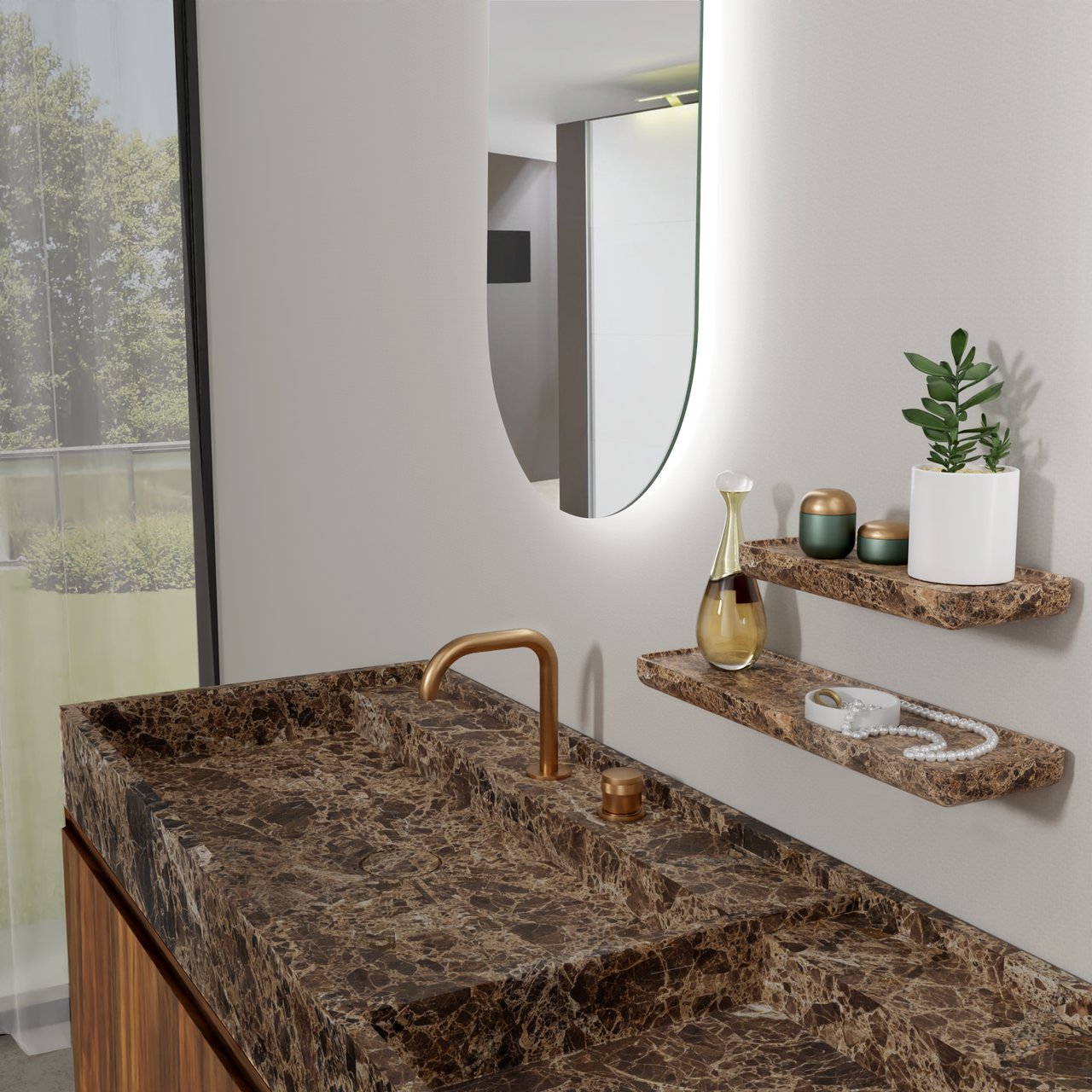 Balmani Tray wandplank Dark Emperador marmer 25 x 12 cm