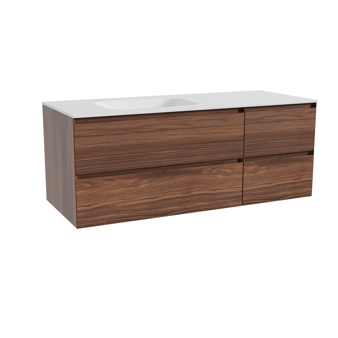 Balmani Mitra hängendes Möbelstück Set: 135 x 55 cm, Nussbaum, mit Tablo Arcato Waschtisch links, Solid Surface Weiß matt