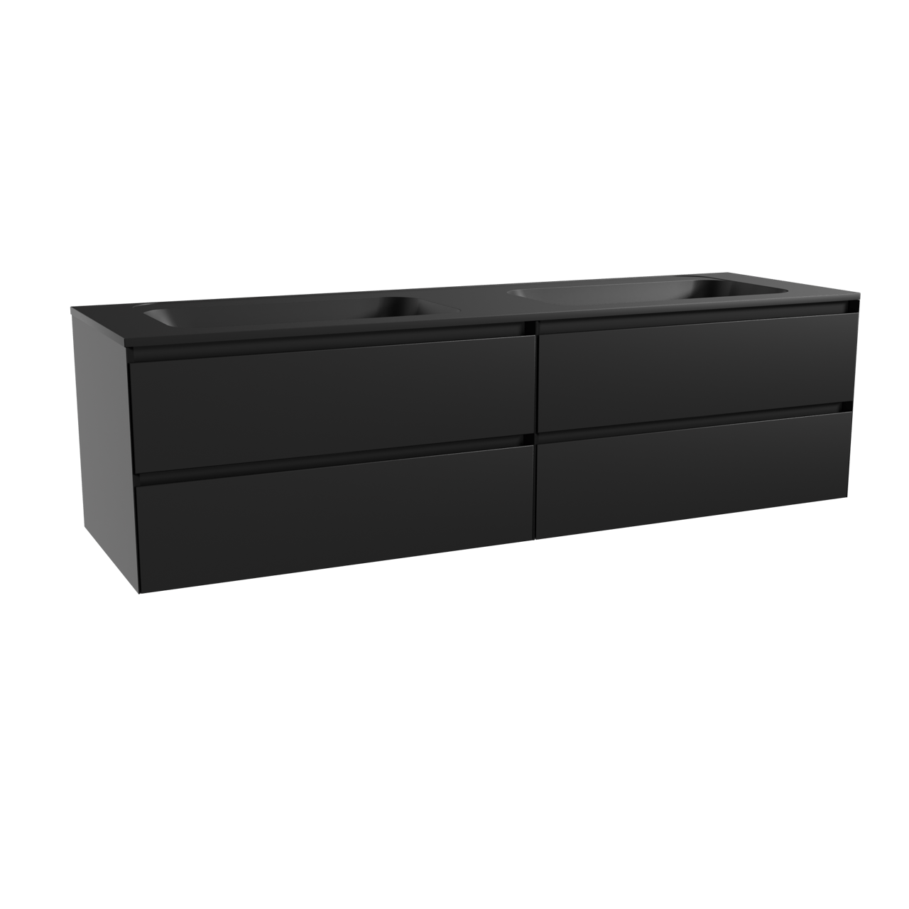 Balmani Mitra meuble salle de bains suspendu 180 x 55 cm noir mat avec Tablo Strada double vasque en marbre composite noir mat
