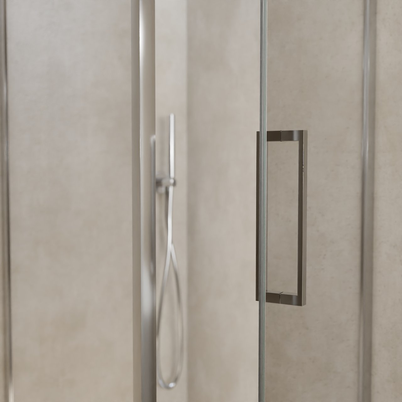 Balmani Senses Design douche d'angle avec porte pivotante à droite et paroi latérale fixe, 90 x 90 cm, Verre transparent, Profil chrome