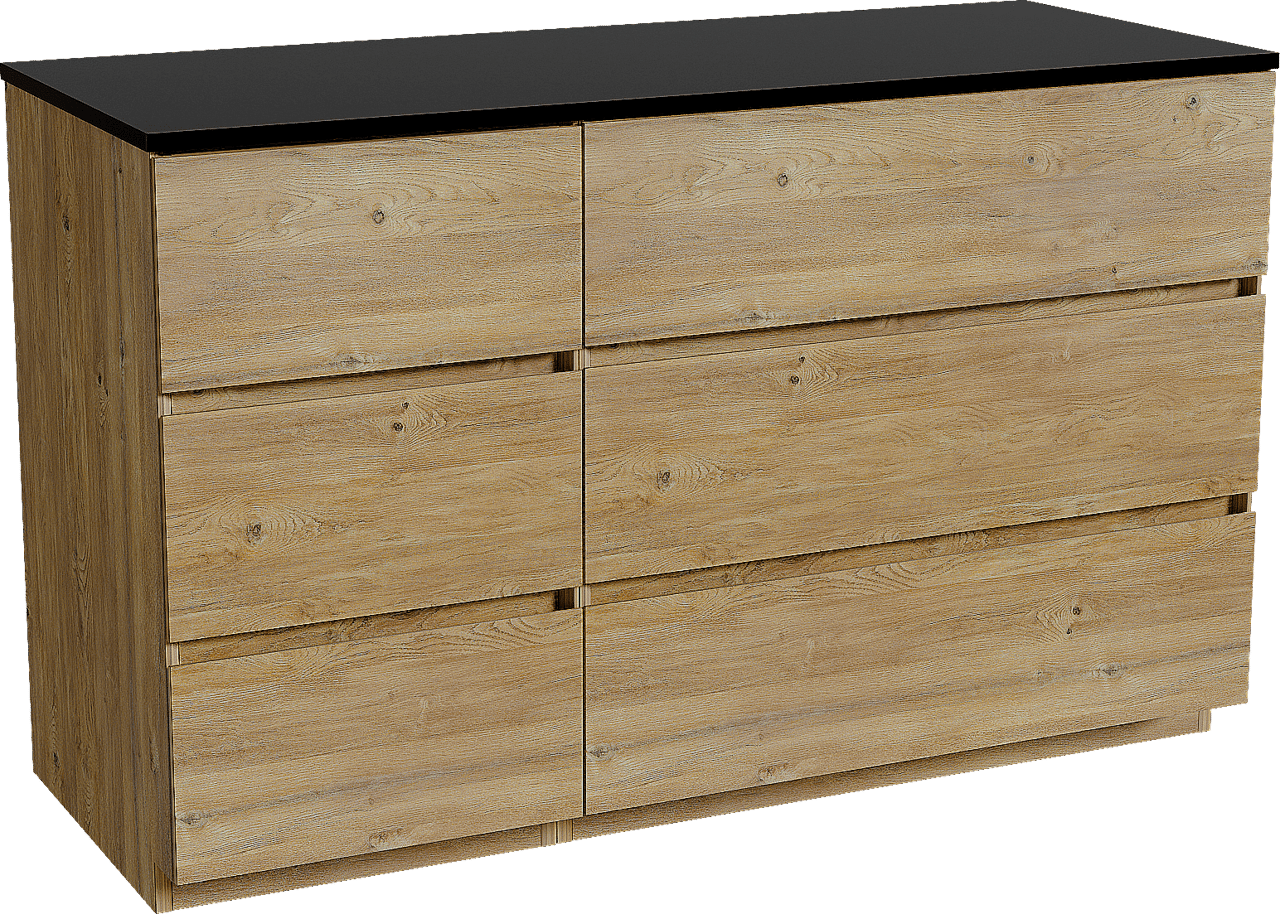 Storke Edge meuble salle de bains à poser 130 x 52 cm chêne brut avec Panton tablette simple ou double en mdf enduit de poudre noir mat