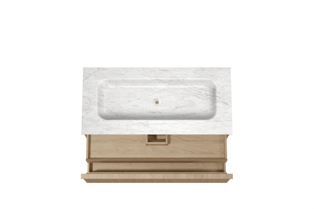 Balmani Forma meuble salle de bains suspendu 120 x 55 cm chêne naturel avec Tablo Arcato plan simple en marbre carrare, Nervure droite symétrique verticale