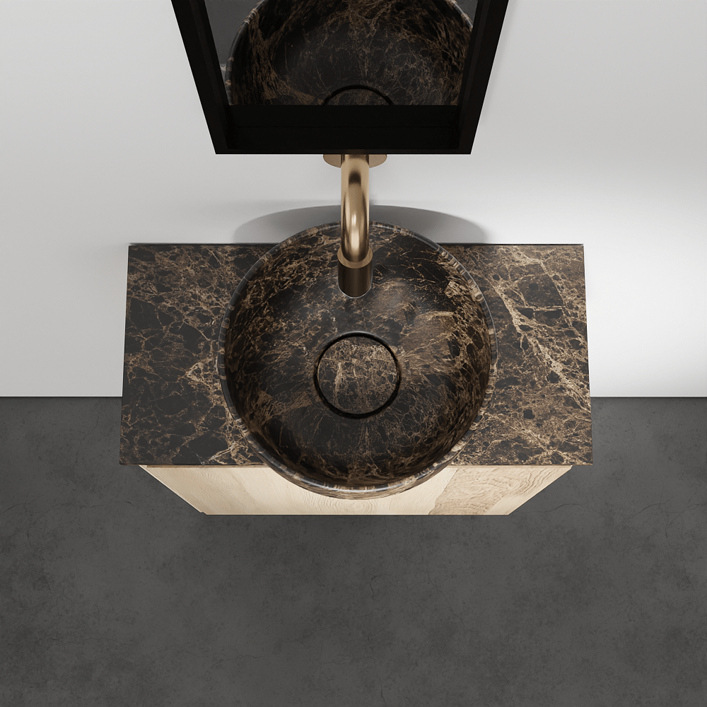 Balmani Mitra zwevend toiletmeubel 42 x 21 cm natuur eik met Facetta tablet en Bowl waskom in Dark Emperador marmer