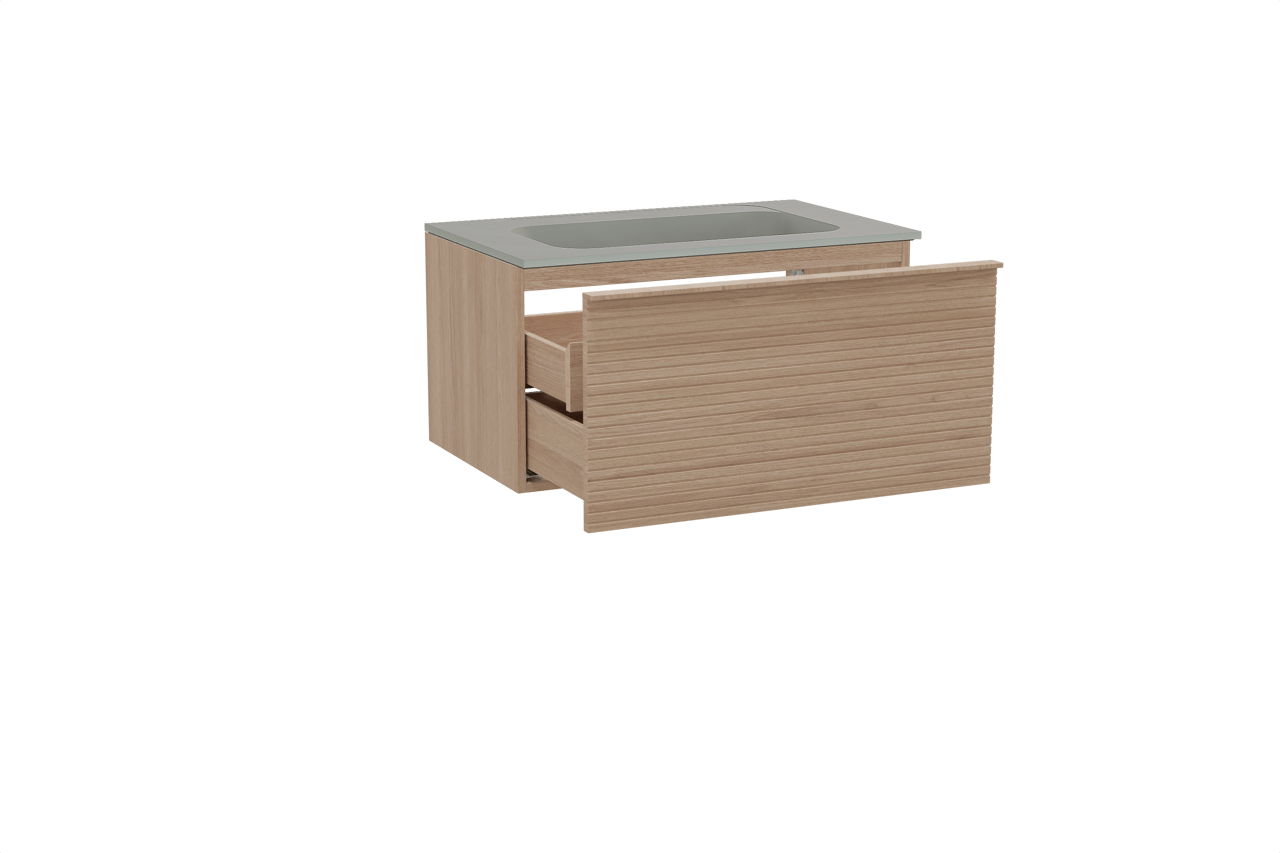 Balmani Forma meuble salle de bains suspendu 90 x 55 cm chêne naturel avec Tablo Strada plan simple en marbre composite soie grise, Nervure droite symétrique horizontale