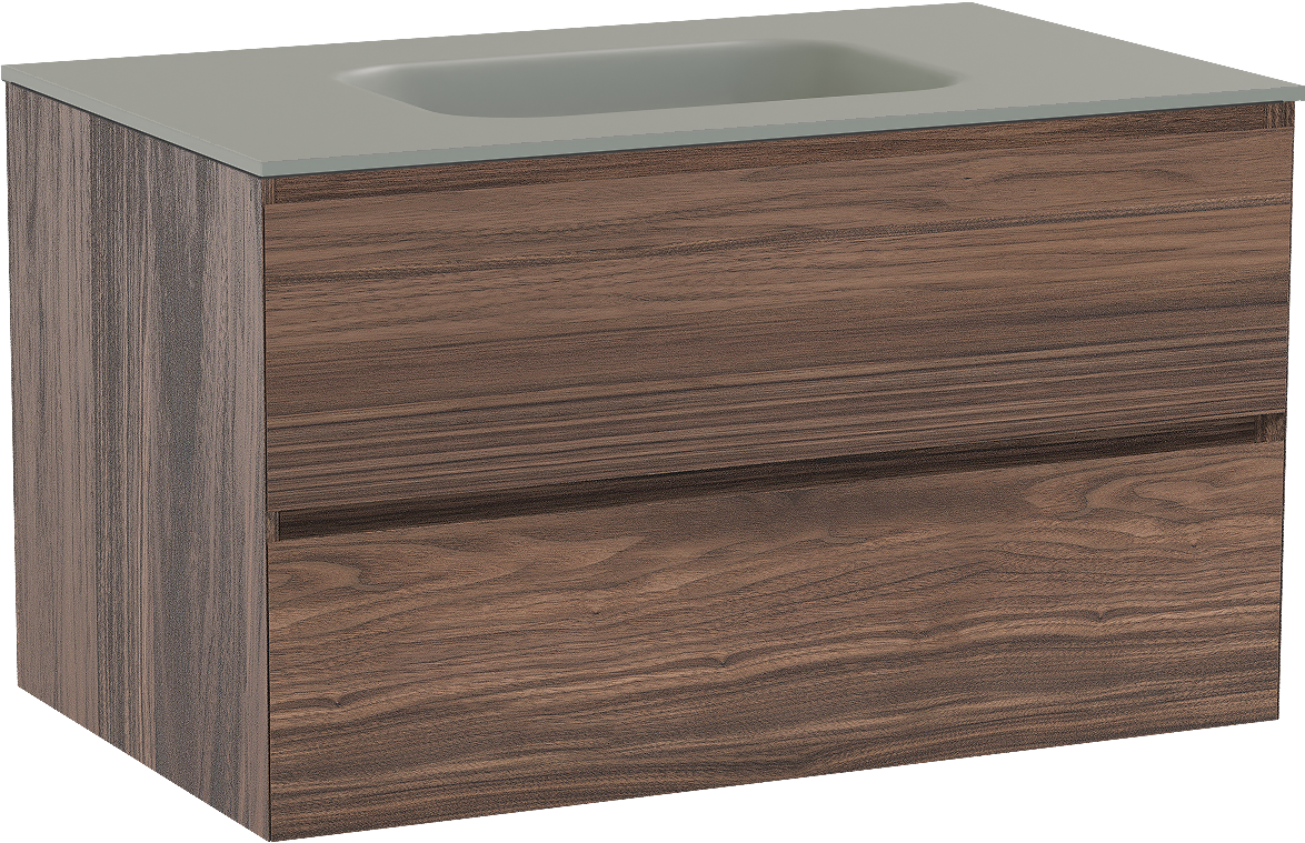 Balmani Mitra zwevend badmeubel 90 x 55 cm notenhout met Tablo Arcato enkele wastafel in solid surface steengrijs