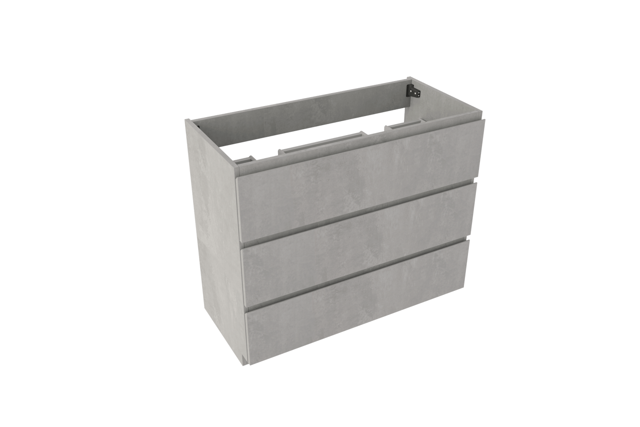 Storke Delta staande wastafelonderkast 100 x 48 cm 2 sifonuitsparingen beton donkergrijs 3 lades 2 sifonuitsparingen