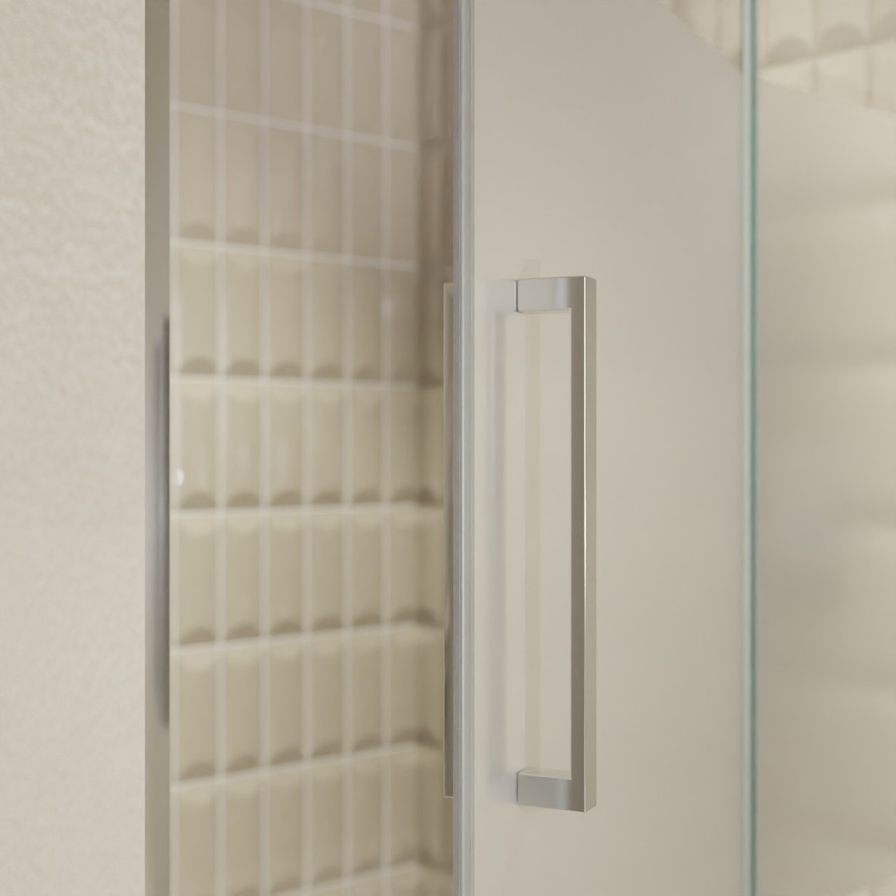 Balmani Senses Design porte pivotante à droite 120 cm x 210 cm verre transparent avec bande matte, Profil chrome