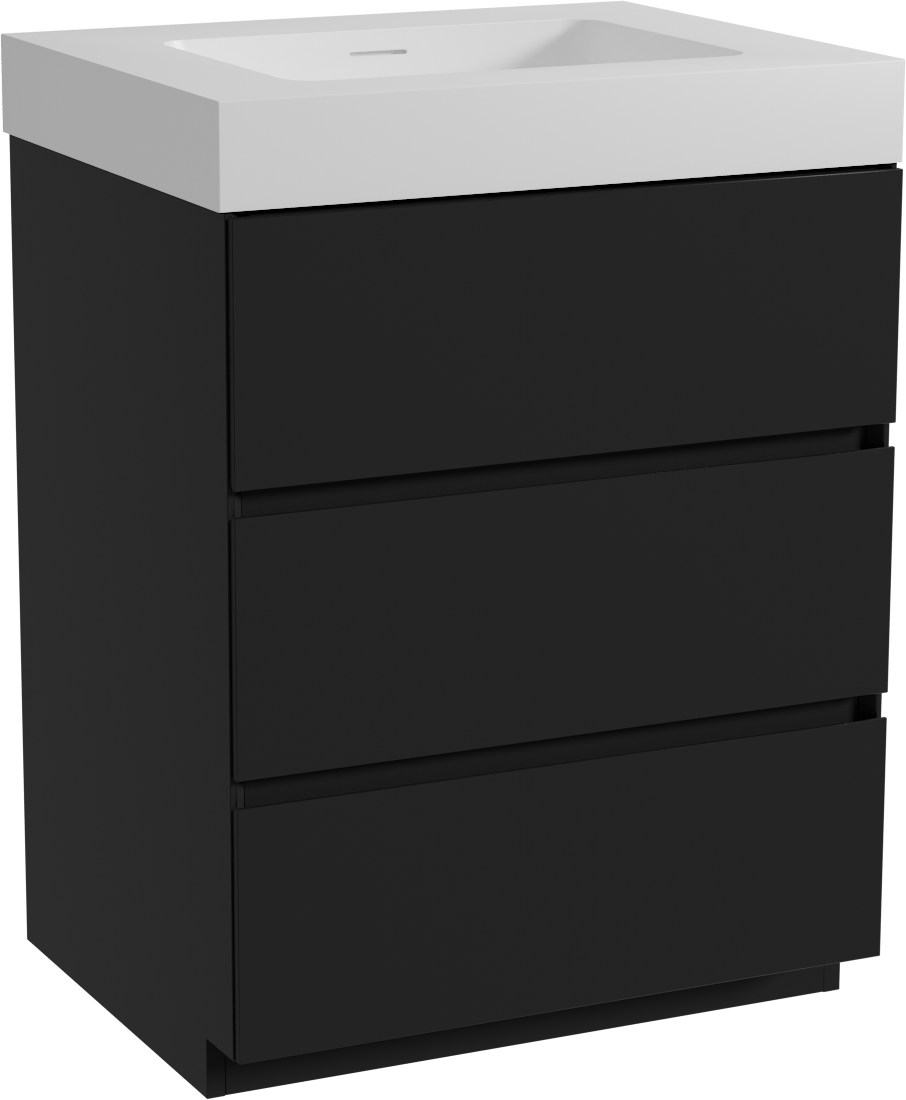 Storke Edge staand badmeubel 65 x 52 cm mat zwart met Mata High enkele wastafel in solid surface mat wit