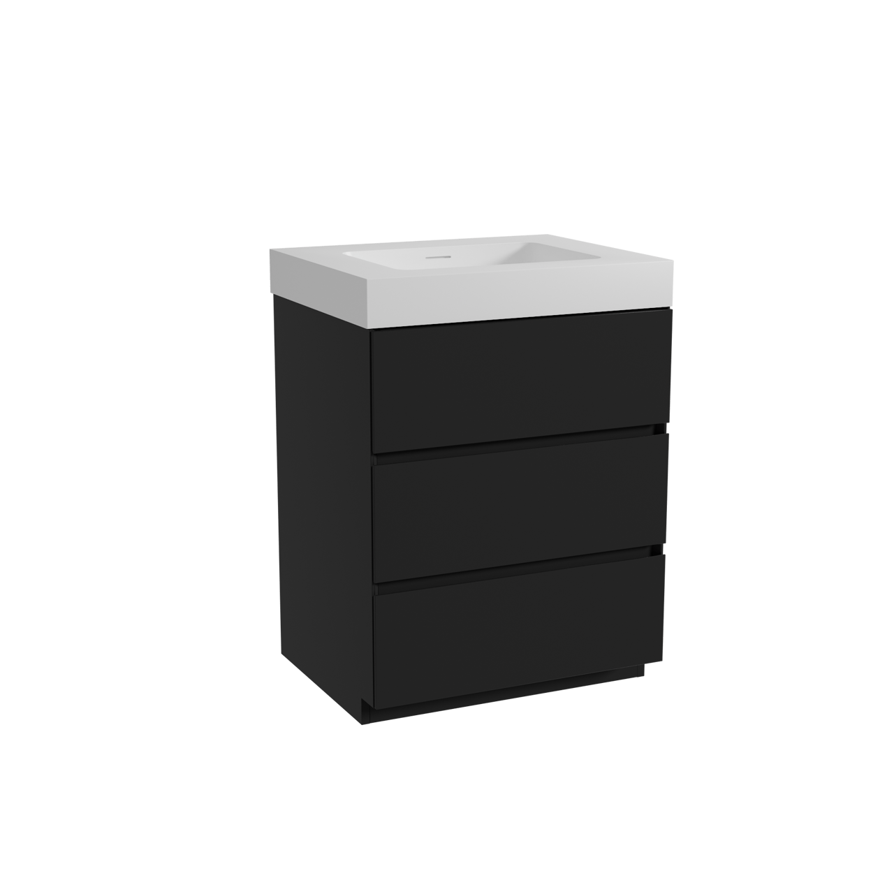 Storke Edge freistehendes Möbelstück Set: 65 x 52 cm, Schwarz matt, mit Mata High Einzelwaschtisch, Solid Surface Weiß matt