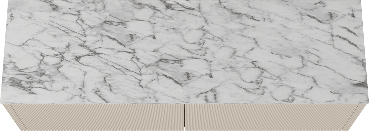 Balmani Eclips hängendes Möbelstück Set: 180 x 55 cm, Sandbeige, mit Stretto Einzel- oder Doppel Waschtischplatte Carrara-Marmor, Vertikale symmetrische gerade Rippe