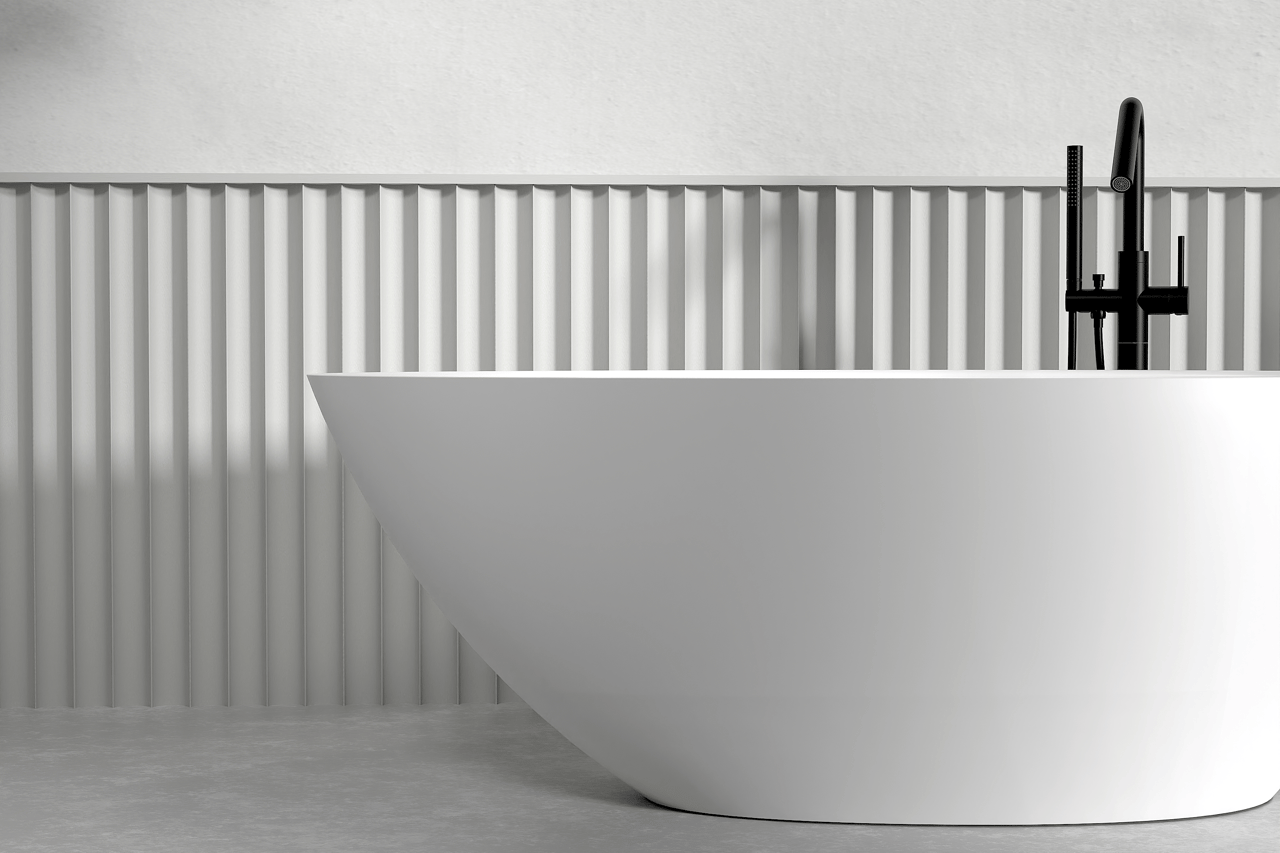 Balmani Colea baignoire îlot 160 x 86 cm solid surface blanc mat avec tablette intégrée