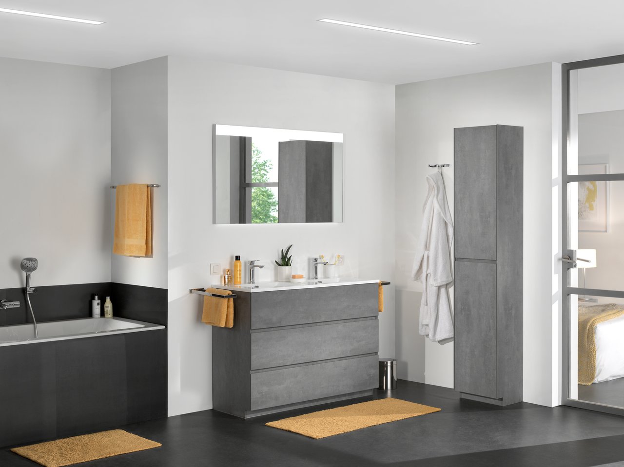 Storke Edge Badhochschrank: Stehend, links, Beton dunkelgrau, 40 x 30 x 200 cm