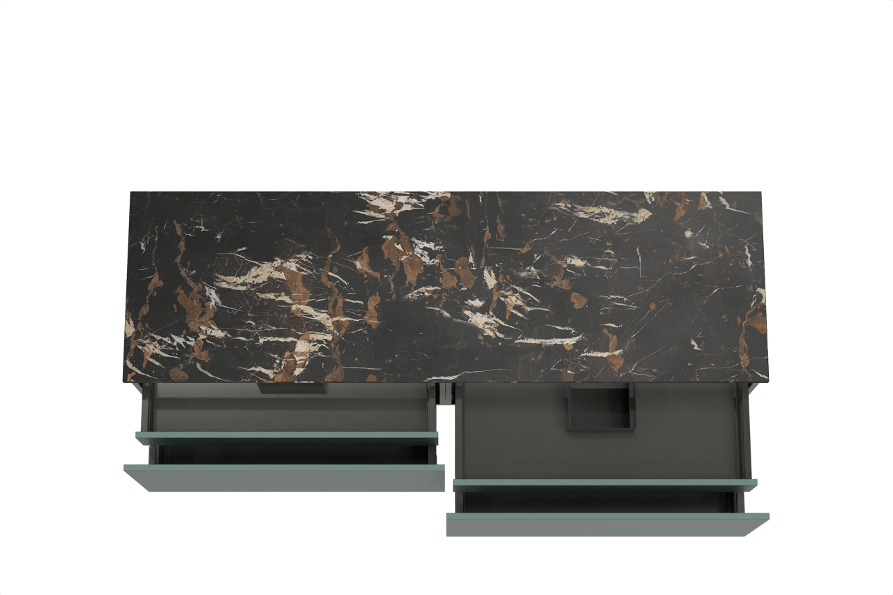 Balmani Sfera zwevend badkamermeubel 180 x 55 cm forest met Stretto enkel of dubbel tablet in marmer portoro gold