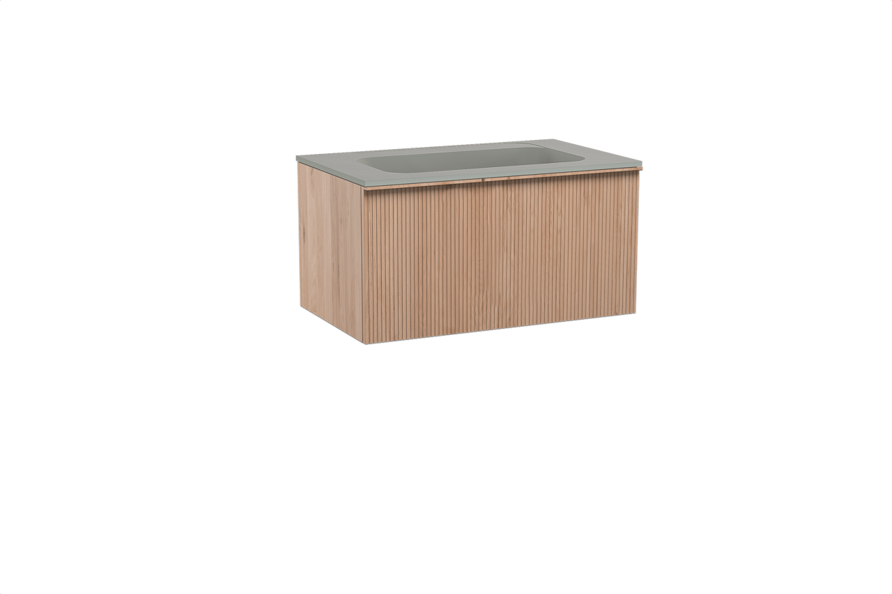 Balmani Forma meuble salle de bains suspendu 90 x 55 cm chêne naturel avec Tablo Strada plan simple en marbre composite soie grise, Nervure droite symétrique verticale