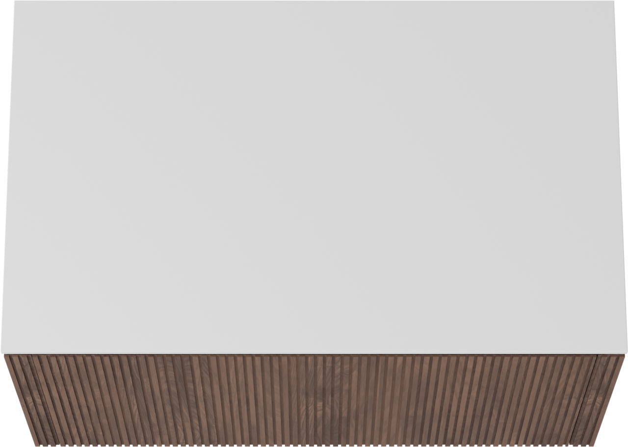 Balmani Eclips zwevend badkamermeubel 90 x 55 cm Amerikaanse notelaar met Stretto enkel tablet in Solid Surface mat wit, Verticale symmetrische rechte ribbel