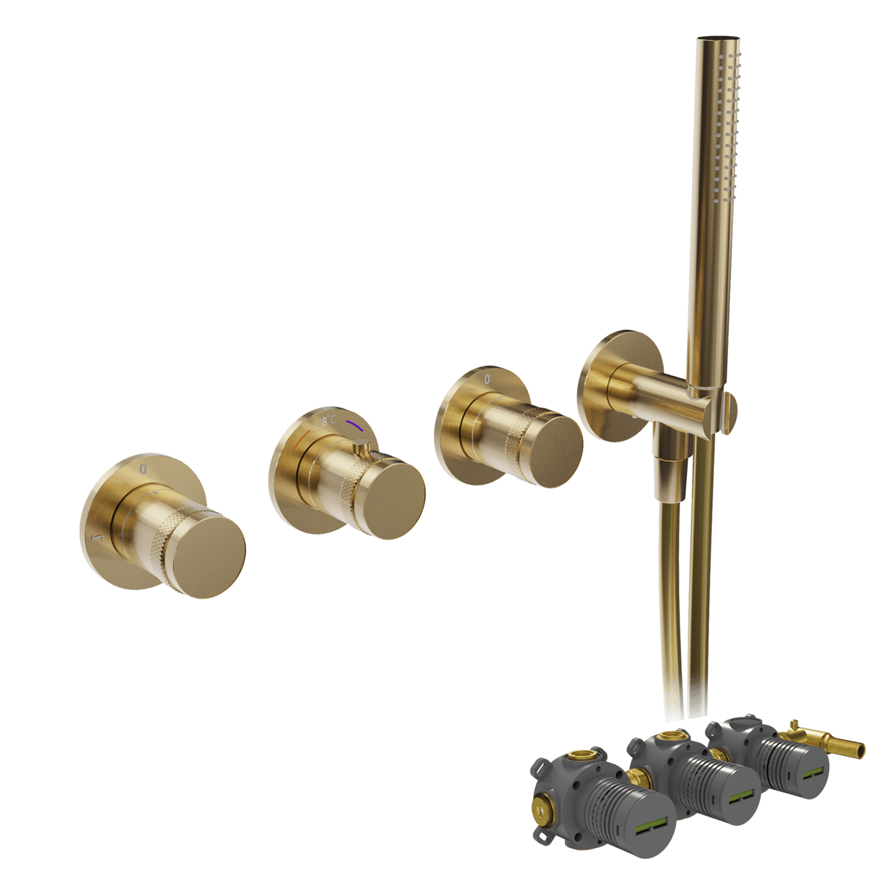 Blaufoss Pavilion Thermostat-Duscharmatur: Unterputz, Brushed Gold, Einbauelement inklusive