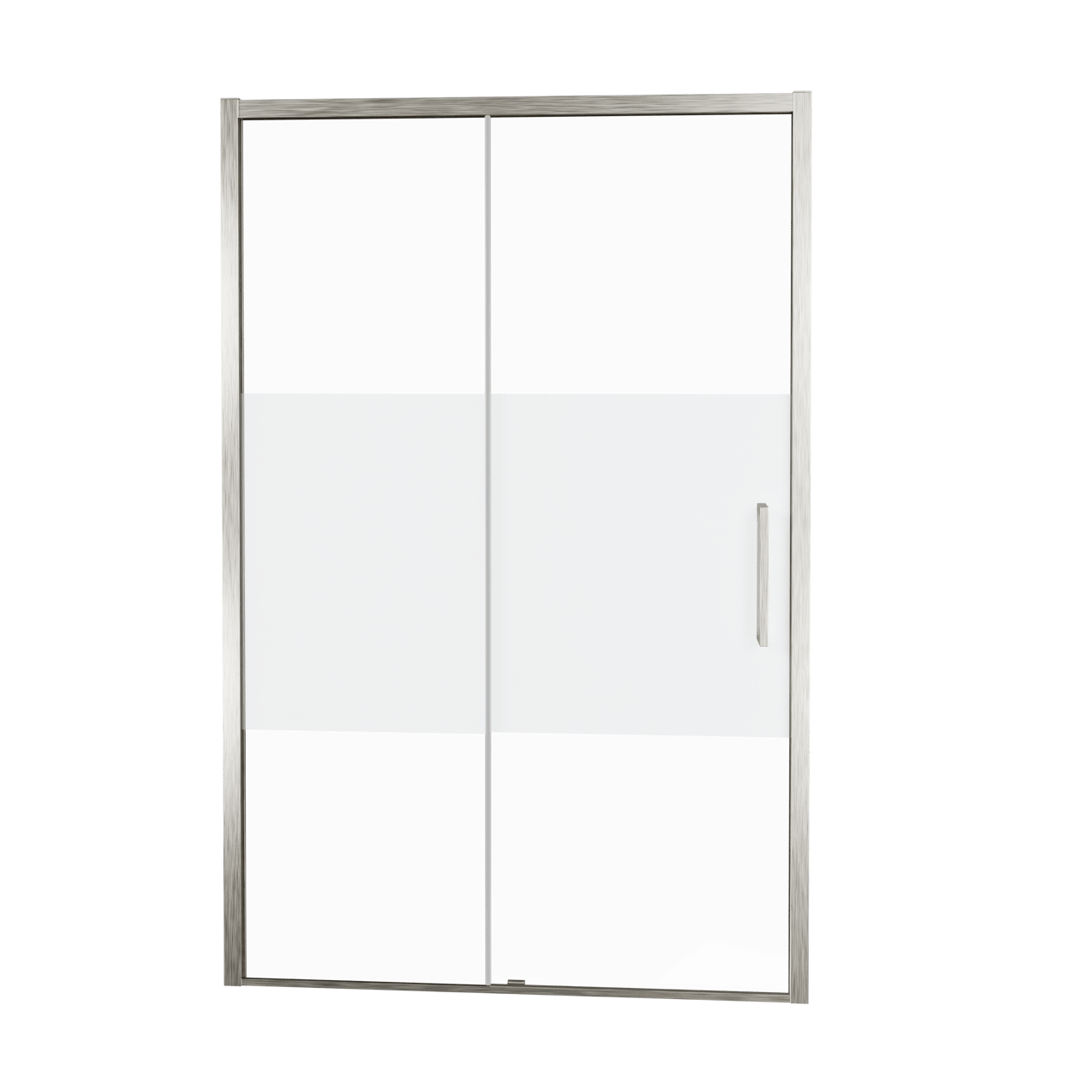 Balmani Senses Design Dusche Schiebetür, Links, 160 cm x 210 cm, Klarglas mit mattiertem Streifen, Profil Brushed CoolMetal