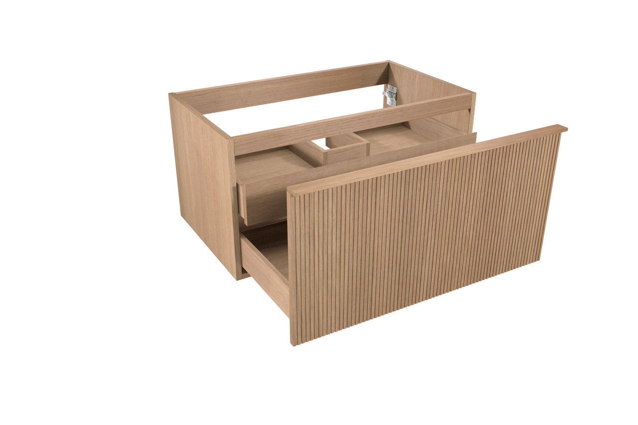 Balmani Forma zwevende wastafelonderkast 90 x 55 cm naturel eiken 2 lades vert. sym. groef