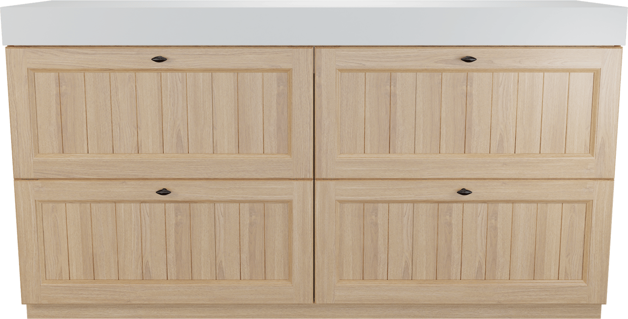 Balmani Lemon staand badkamermeubel 180 x 55 cm, fineer natuur eik met Dominus enkel of dubbel tablet in mat wit