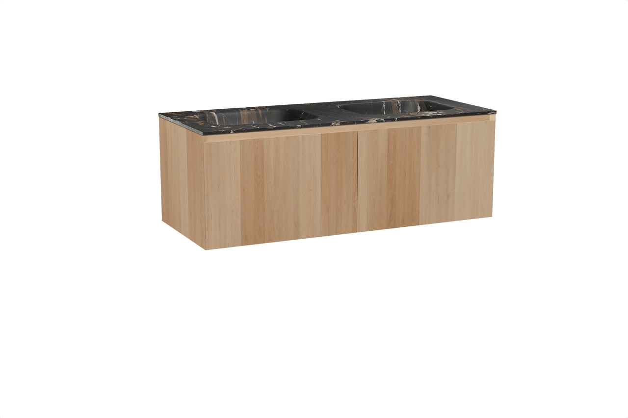 Balmani Idra meuble salle de bains suspendu 135 x 55 cm chêne naturel avec Tablo Arcato double vasque en marbre portoro gold