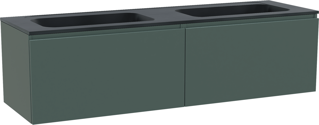 Balmani Sfera meuble salle de bains suspendu 180 x 55 cm forest avec Tablo Strada double vasque en marbre composite noir mat