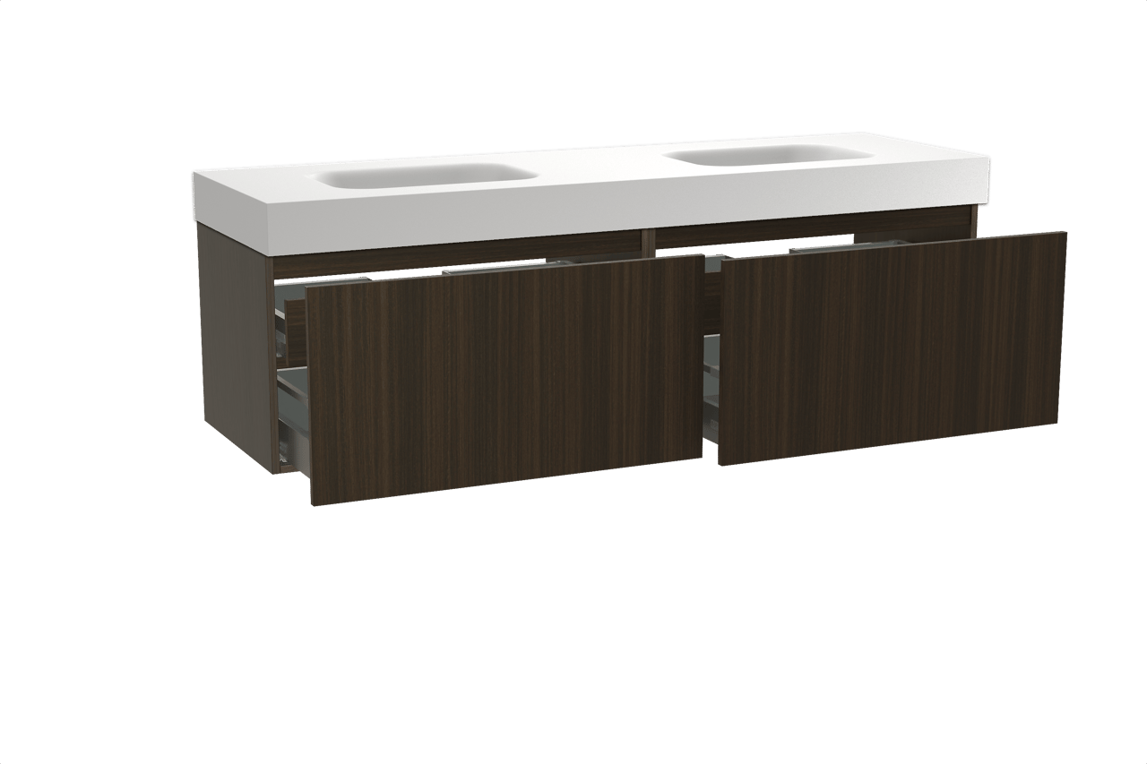 Balmani Sfera zwevend badkamermeubel 180 x 55 cm eucalyptus met Arcato dubbele wastafel in solid surface mat wit