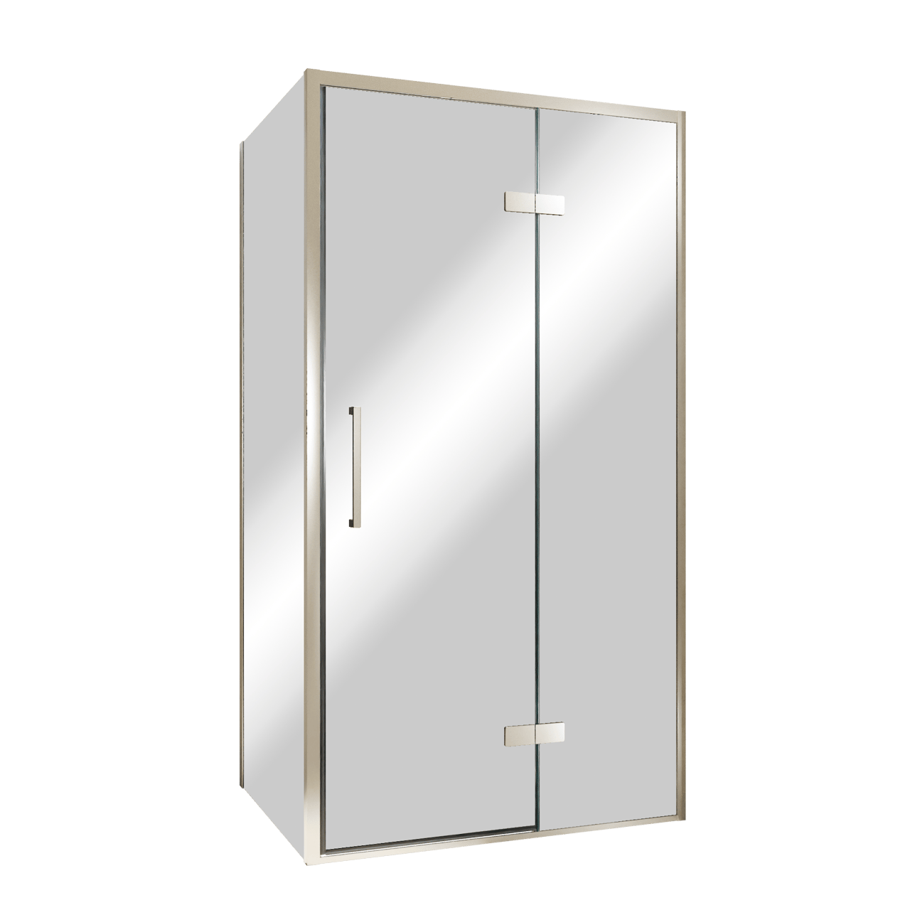 Balmani Senses Design douchehoek met rechtse draaideur en vaste zijwand, 100 x 100 cm, Reflex spiegelglas, Brushed CoolMetal profielen