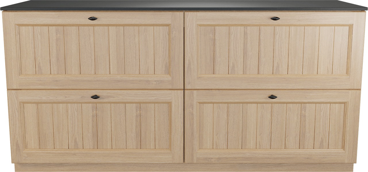 Balmani Lemon staand badkamermeubel 180 x 55 cm, fineer natuur eik met Stretto enkel of dubbel tablet in graniet zwart