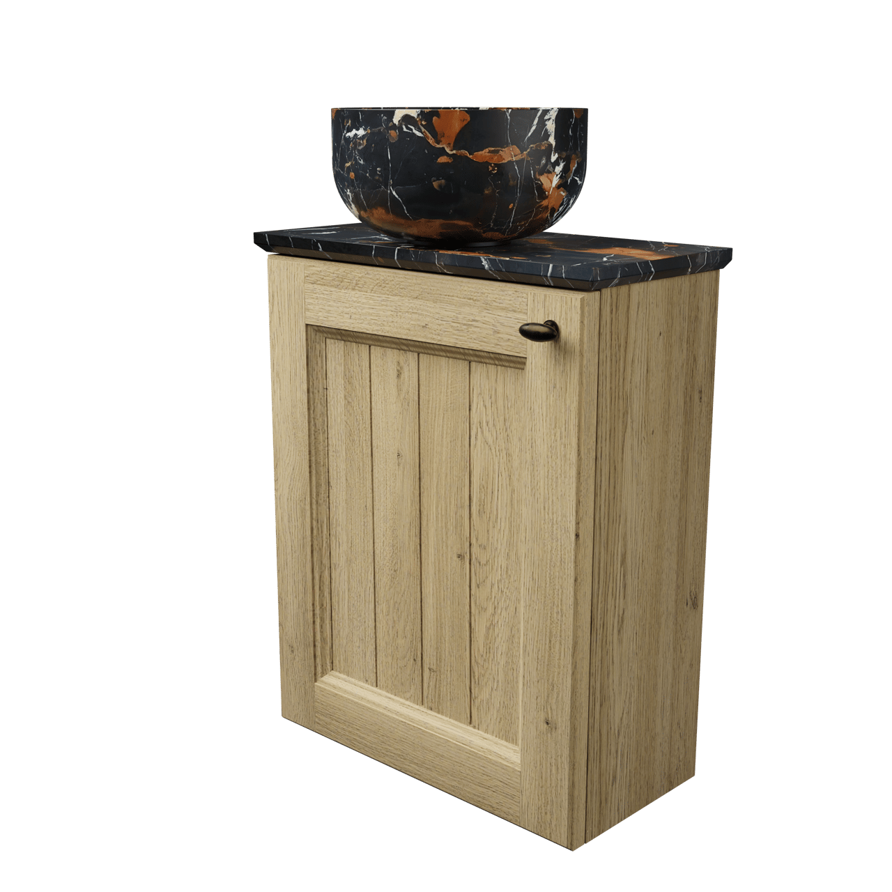 Balmani Lemon zwevend toiletmeubel 42 x 21 cm verweerd eiken met Facetta wastafelblad en Bowl waskom in Portoro Gold marmer
