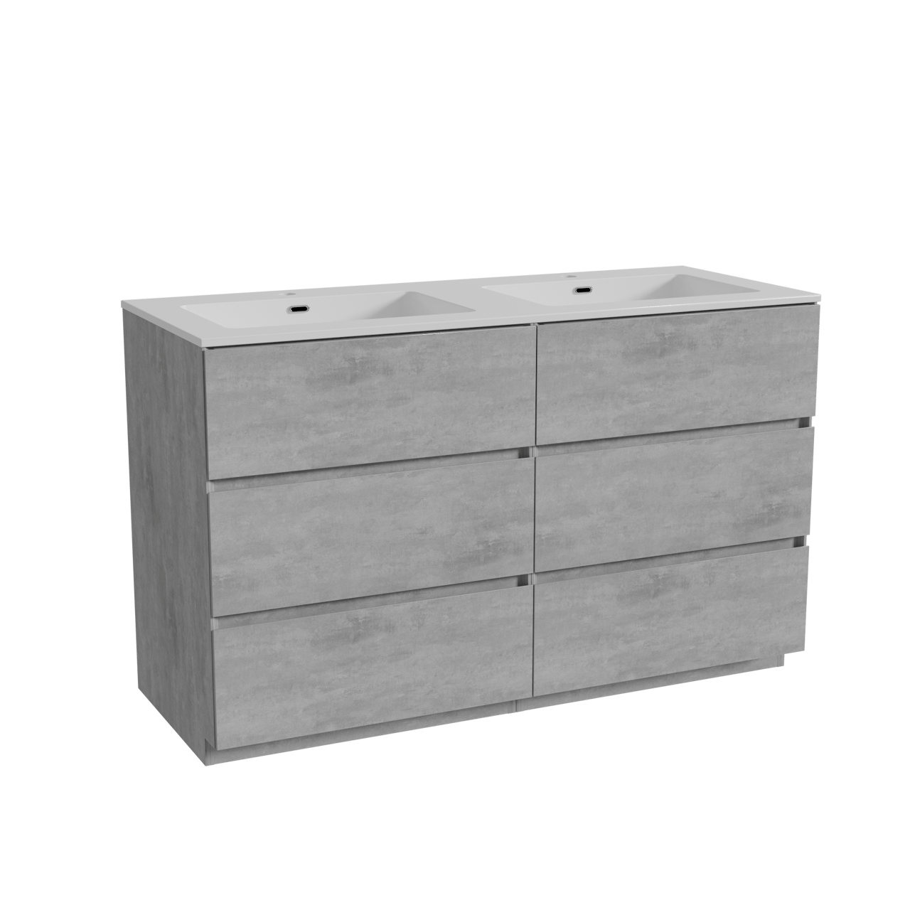 Storke Edge meuble salle de bains à poser 130 x 52 cm béton gris foncé avec Diva double vasque en marbre composite blanc brillant