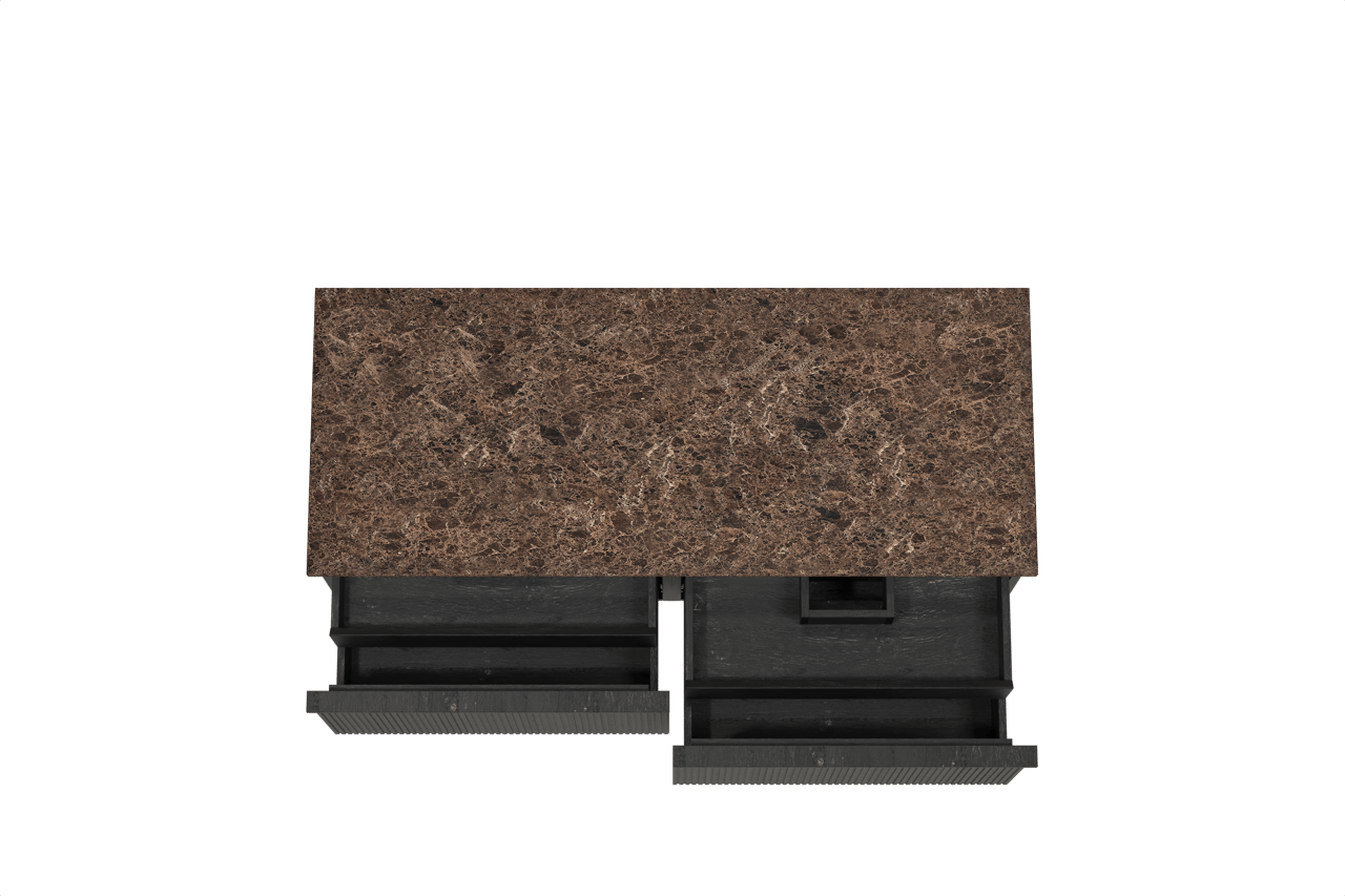 Balmani Forma hängendes Möbelstück Set: 135 x 55 cm, Schwarze Eiche, mit Stretto Einzel- oder Doppel Waschtischplatte, Marmor, Dark Emperador, Vertikale symmetrische gerade Rippe