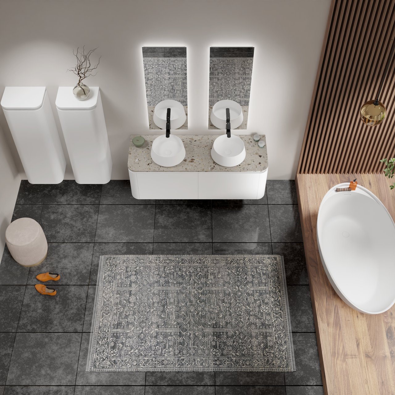 Balmani Colea ovaal vrijstaand bad 160 x 86 cm Solid Surface mat wit met geïntegreerde legplank