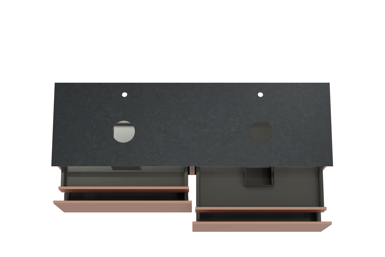 Balmani Sfera hängendes Möbelstück Set: 180 x 55 cm, Cotto, mit Facetta Doppel Waschtischplatte, Schwarzes Granit