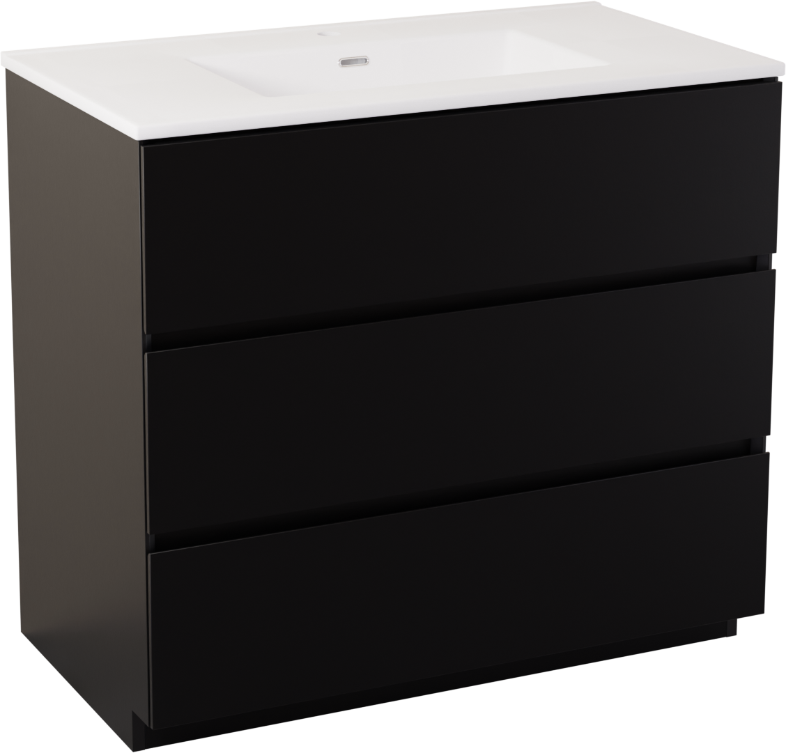 Storke Edge meuble salle de bains à poser 95 x 52 cm noir mat avec Kera plan simple en céramique blanc mat, crépine incluse