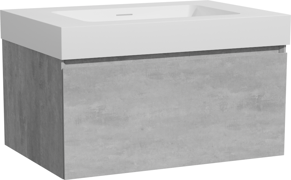 Storke Edge hängendes Möbelstück Set: 75 x 52 cm, Beton dunkelgrau, mit Mata High Einzelwaschtisch, Solid Surface Weiß matt