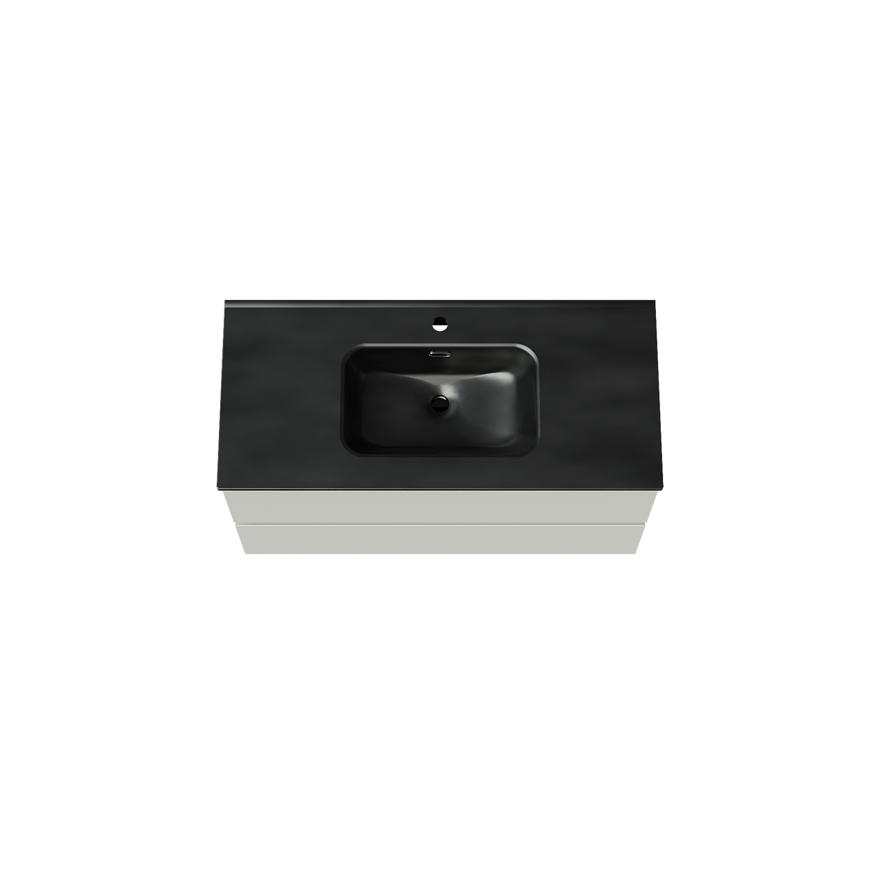 Linie Lado hängendes Möbelstück Set: 100 x 46 cm, Greige, mit Baro Einzelwaschtisch, Porzellan Schwarz matt