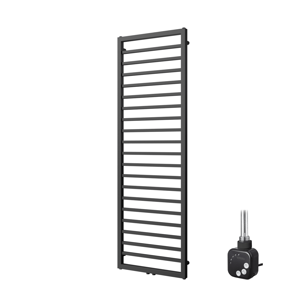 Vipera Listona Einzel Handtuchheizkörper 50 x 180 cm Elektrische Heizung Schwarz matt Seiten- und Mittelanschluss 728W, inkl. Widerstand 
