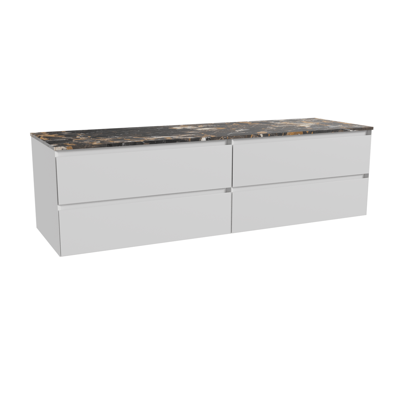 Balmani Mitra hängendes Möbelstück Set: 180 x 55 cm, Weiß matt, mit Stretto Einzel- oder Doppel Waschtischplatte, Marmor Portoro Gold